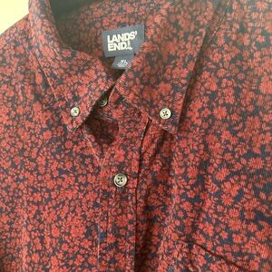 Lands' End Men's Casual Red and Blue Floral Shirt